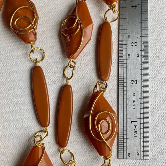 Vintage Butterscotch Beaded Long Necklace Golden Wire Wrapped Beads Elegant 21" - Picture 5 of 7